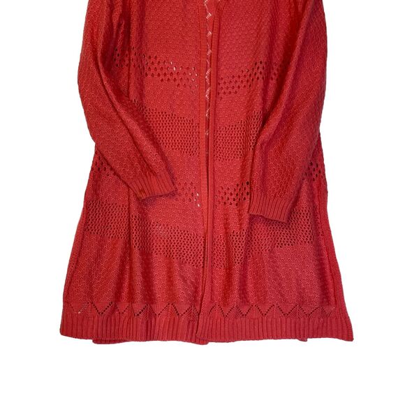 99 Jane Street Long Open Cardigan Sweater, Coral Rose, Crocheted size Large - Picture 15 of 16